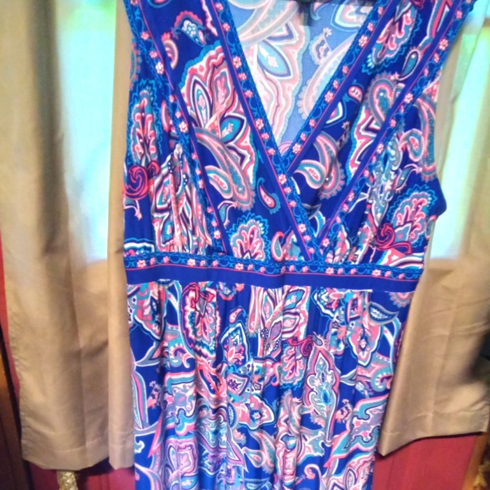 INC International Concepts Blue and Pink Paisley Midi Dress